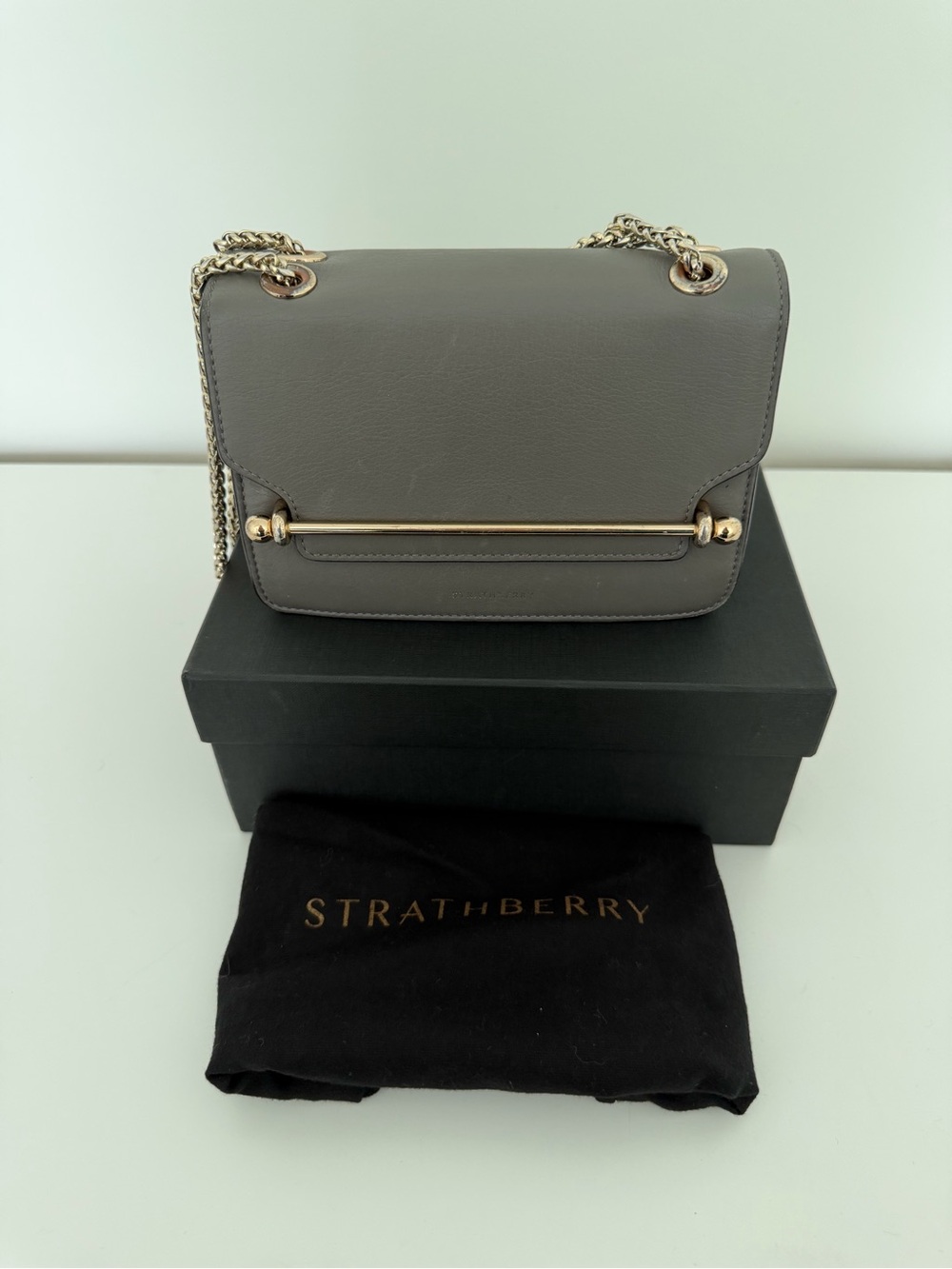 Strathberry Mini East/West Leather Crossbody Bag, Slate